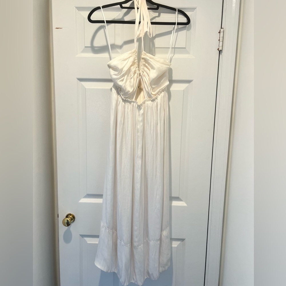J. Crew Collection Halter Cutout Maxi Dress- White featherweight satin, Size 4